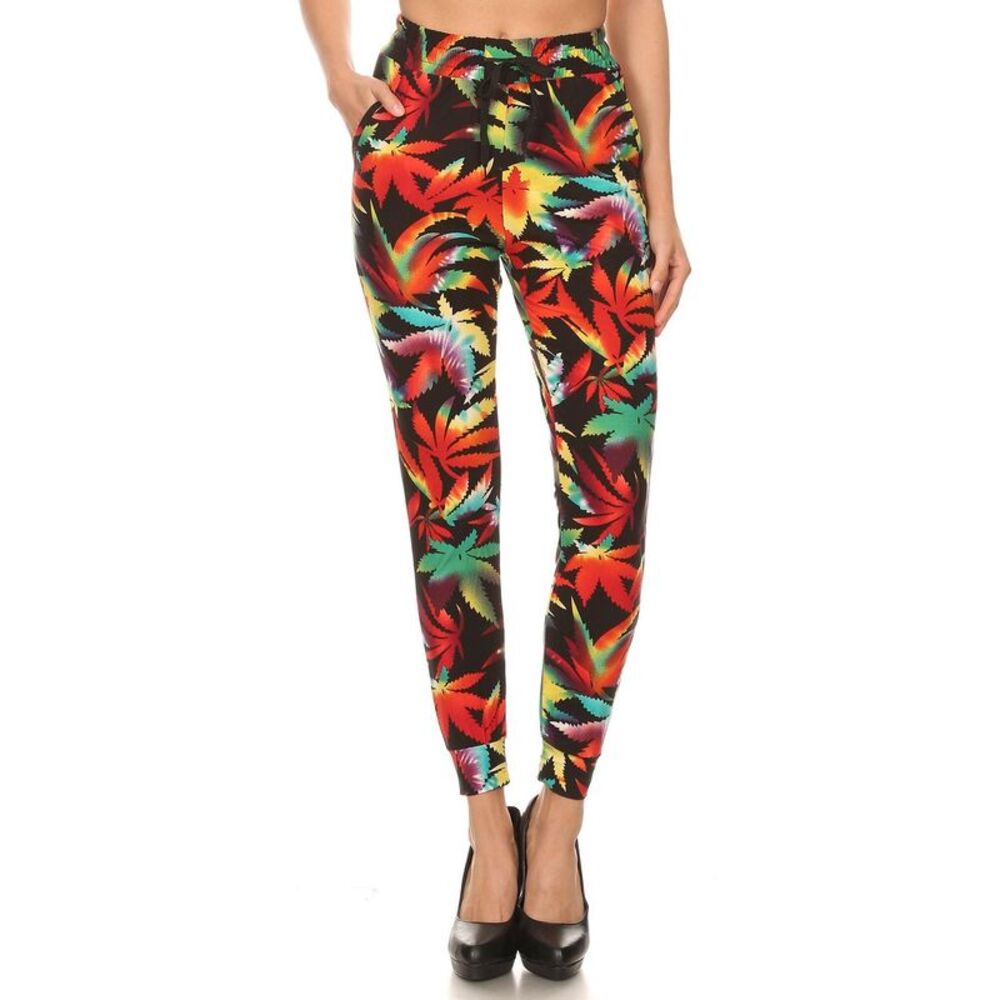 World of Leggings Buttery Smooth Rainbow Marijuana Joggers